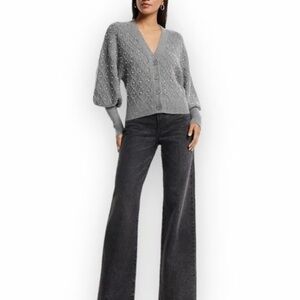 Express Embellished V-Neck Balloon Sleeve Cardigan in Grey Size XS